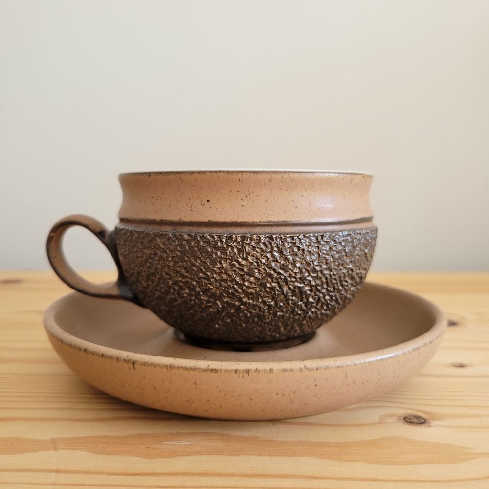 Vintage Denby Cotswold Pottery Acorn Textured Brown Mix 1 Cup and Saucer…